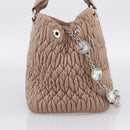 Miu Miu Hand Bag Leather 2way Beige Silver Auth 206656-3