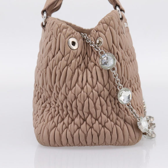 Miu Miu Hand Bag Leather 2way Beige Silver Auth 206656