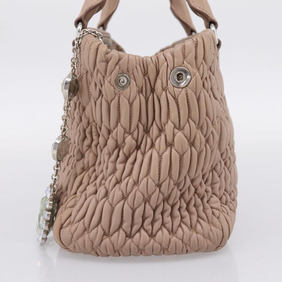 Miu Miu Hand Bag Leather 2way Beige Silver Auth 206656