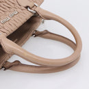 Miu Miu Hand Bag Leather 2way Beige Silver Auth 206656-7