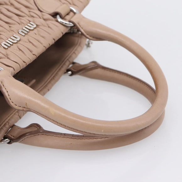 Miu Miu Hand Bag Leather 2way Beige Silver Auth 206656