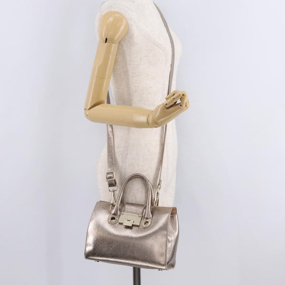 Jimmy Choo Hand Bag Leather 2way Gold Auth 206658