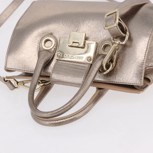 Jimmy Choo Hand Bag Leather 2way Gold Auth 206658