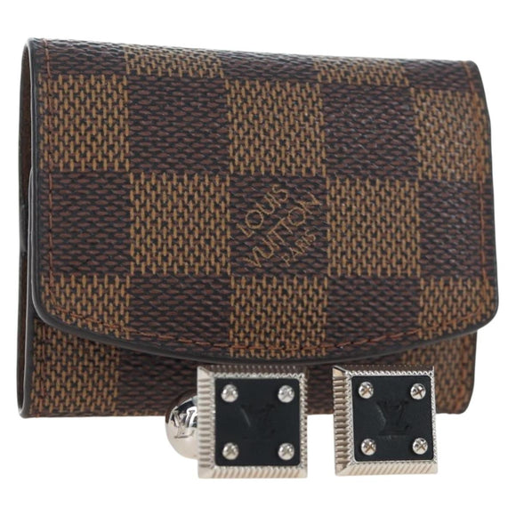 LOUIS VUITTON Damier Ebene Buton de Manchette Cuffs Silver Auth 206661V