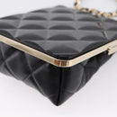 CHANEL Chain Pouch Lamb Skin Black Gold Tone CC Auth 206662SAV-15