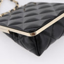 CHANEL Chain Pouch Lamb Skin Black Gold Tone CC Auth 206662SAV-16