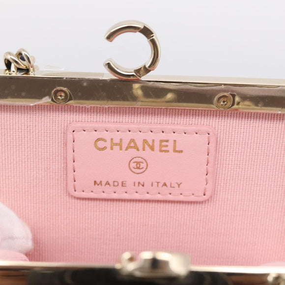 CHANEL Chain Pouch Lamb Skin Black Gold Tone CC Auth 206662SAV