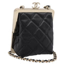 CHANEL Chain Pouch Lamb Skin Black Gold Tone CC Auth 206662SAV-1
