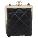 CHANEL Chain Pouch Lamb Skin Black Gold Tone CC Auth 206662SAV-13