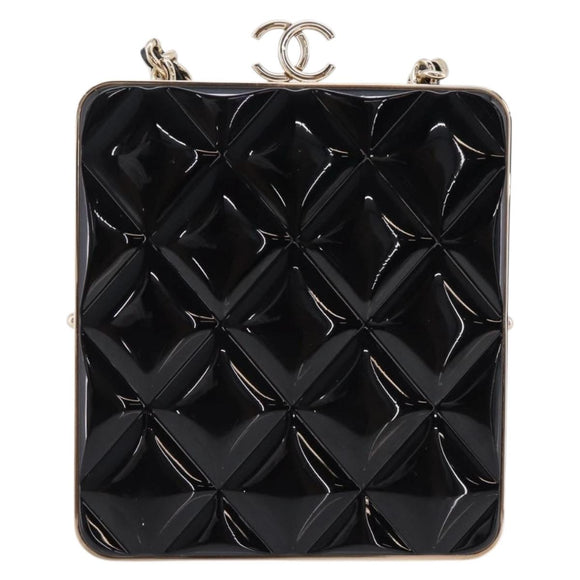 CHANEL Chain Pouch Lamb Skin Black Gold Tone CC Auth 206662SAV