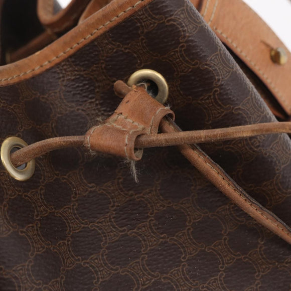 CELINE Macadam Shoulder Bag PVC Brown Gold Tone Auth 206663