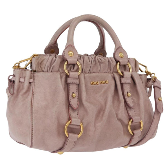 Miu Miu Vitellolux Hand Bag Leather 2way Pink Gold Tone Auth 206664V
