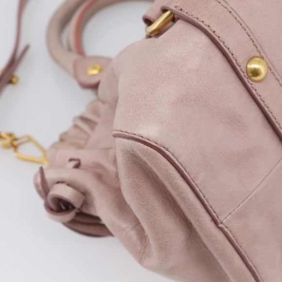 Miu Miu Vitellolux Hand Bag Leather 2way Pink Gold Tone Auth 206664V