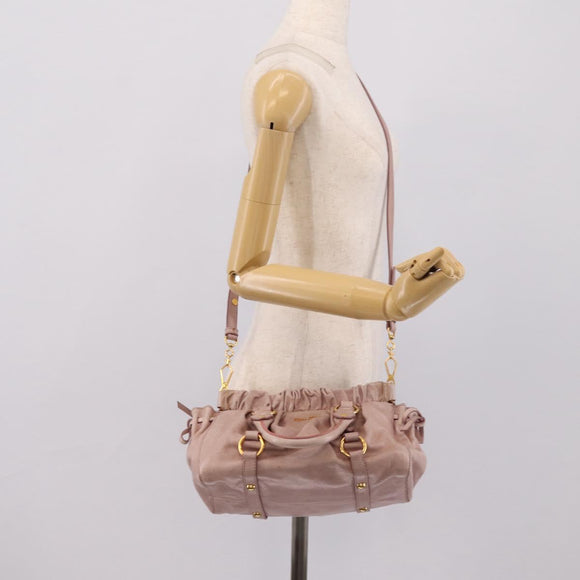 Miu Miu Vitellolux Hand Bag Leather 2way Pink Gold Tone Auth 206664V