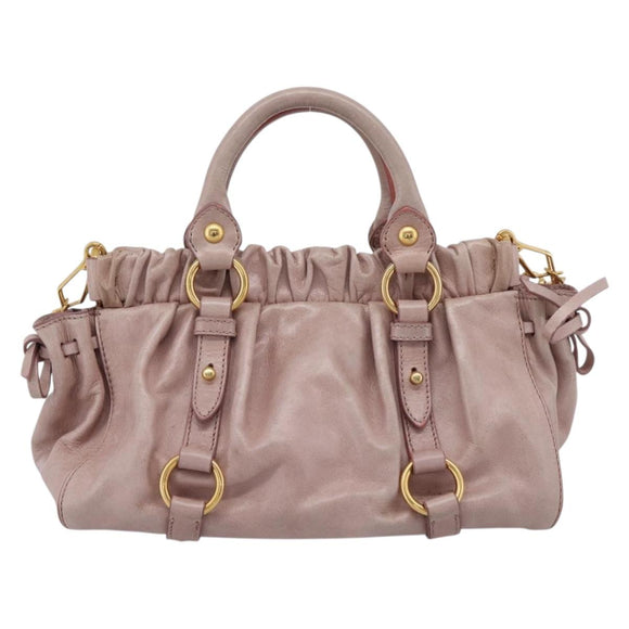Miu Miu Vitellolux Hand Bag Leather 2way Pink Gold Tone Auth 206664V