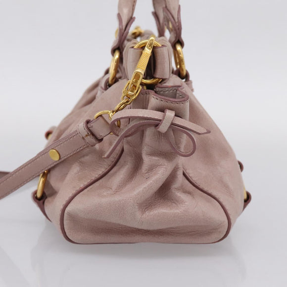 Miu Miu Vitellolux Hand Bag Leather 2way Pink Gold Tone Auth 206664V