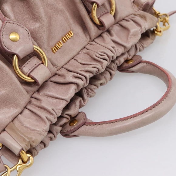 Miu Miu Vitellolux Hand Bag Leather 2way Pink Gold Tone Auth 206664V