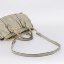 Miu Miu Vitellolux Hand Bag Leather 2way Khaki Gold Tone Auth 206665A-10