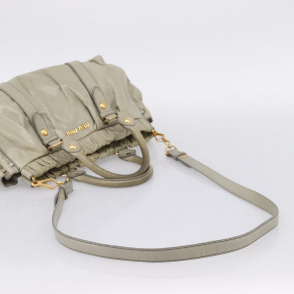 Miu Miu Vitellolux Hand Bag Leather 2way Khaki Gold Tone Auth 206665A
