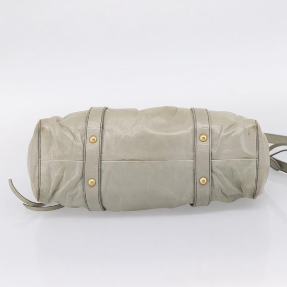 Miu Miu Vitellolux Hand Bag Leather 2way Khaki Gold Tone Auth 206665A