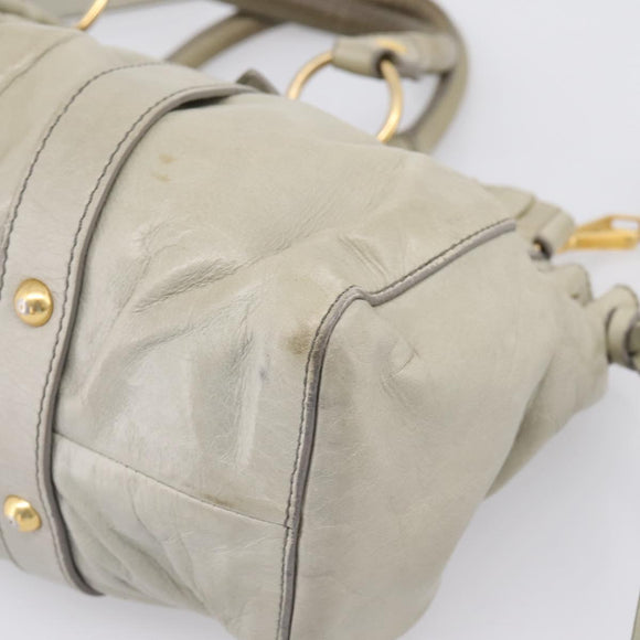 Miu Miu Vitellolux Hand Bag Leather 2way Khaki Gold Tone Auth 206665A