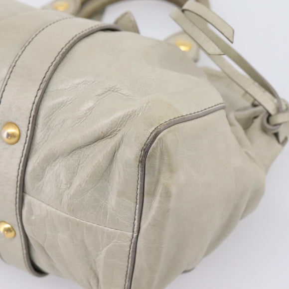 Miu Miu Vitellolux Hand Bag Leather 2way Khaki Gold Tone Auth 206665A