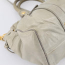 Miu Miu Vitellolux Hand Bag Leather 2way Khaki Gold Tone Auth 206665A-18