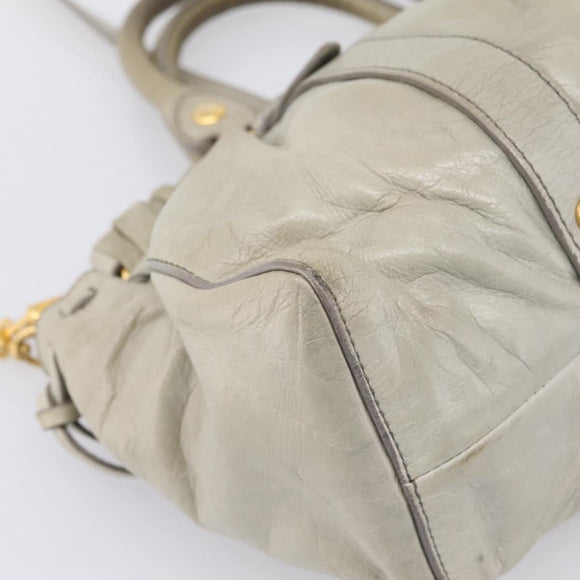 Miu Miu Vitellolux Hand Bag Leather 2way Khaki Gold Tone Auth 206665A