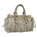 Miu Miu Vitellolux Hand Bag Leather 2way Khaki Gold Tone Auth 206665A-1