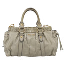 Miu Miu Vitellolux Hand Bag Leather 2way Khaki Gold Tone Auth 206665A-13