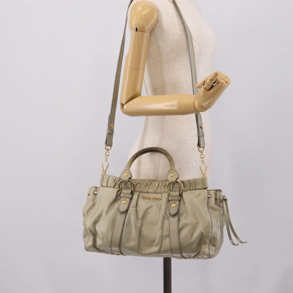 Miu Miu Vitellolux Hand Bag Leather 2way Khaki Gold Tone Auth 206665A
