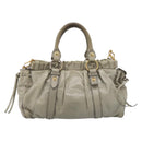 Miu Miu Vitellolux Hand Bag Leather 2way Khaki Gold Tone Auth 206665A-2