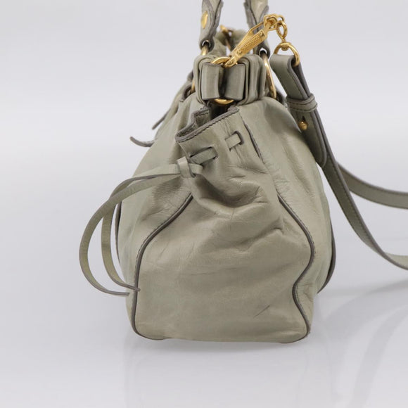 Miu Miu Vitellolux Hand Bag Leather 2way Khaki Gold Tone Auth 206665A