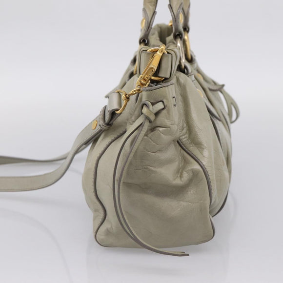 Miu Miu Vitellolux Hand Bag Leather 2way Khaki Gold Tone Auth 206665A
