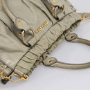 Miu Miu Vitellolux Hand Bag Leather 2way Khaki Gold Tone Auth 206665A-6