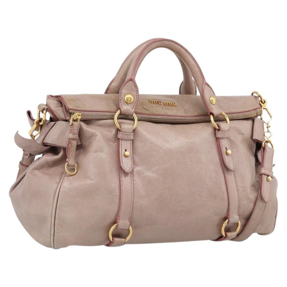 Miu Miu Vitellolux Hand Bag Leather 2way Pink Gold Tone Auth 206666A