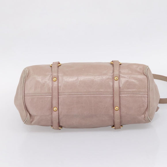 Miu Miu Vitellolux Hand Bag Leather 2way Pink Gold Tone Auth 206666A