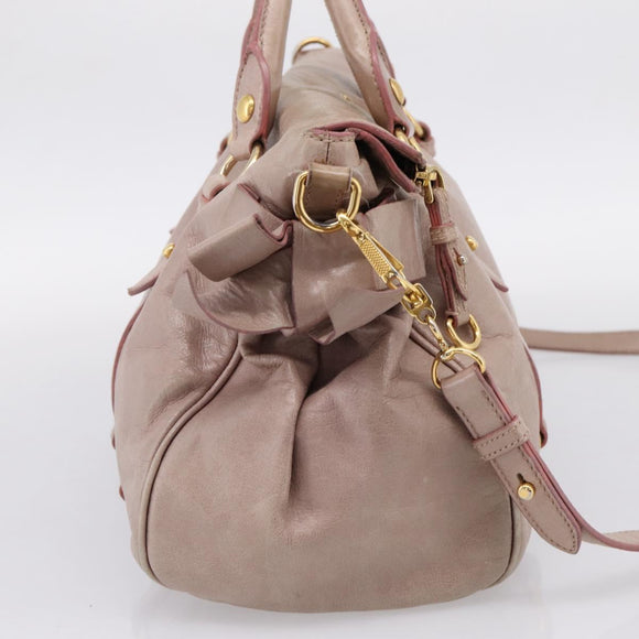 Miu Miu Vitellolux Hand Bag Leather 2way Pink Gold Tone Auth 206666A