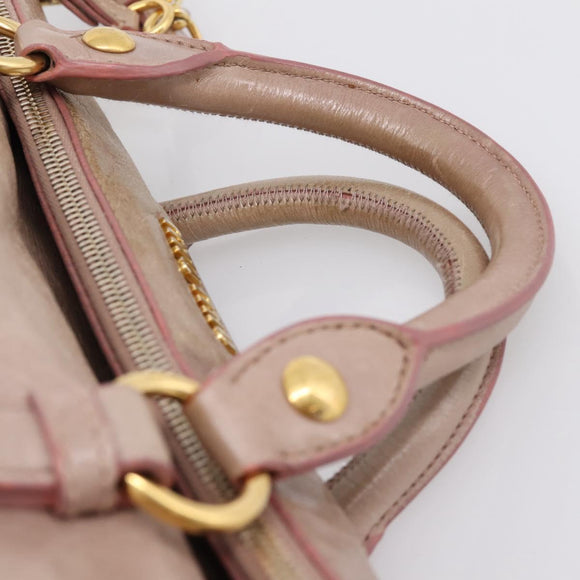Miu Miu Vitellolux Hand Bag Leather 2way Pink Gold Tone Auth 206666A