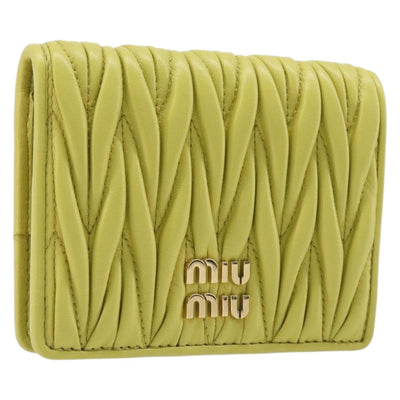 Miu Miu Matelasse Wallet Leather Yellow Gold Tone Auth 206670M