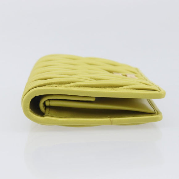 Miu Miu Matelasse Wallet Leather Yellow Gold Tone Auth 206670M