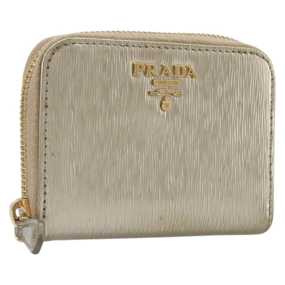 PRADA Wallet Leather Gold Auth 206671A