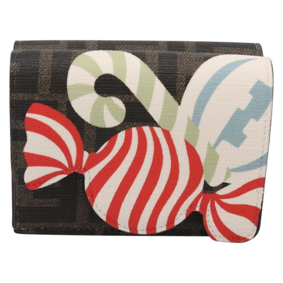 FENDI Zucca Trifold Wallet PVC Brown Red 8M0480 Auth 206672M