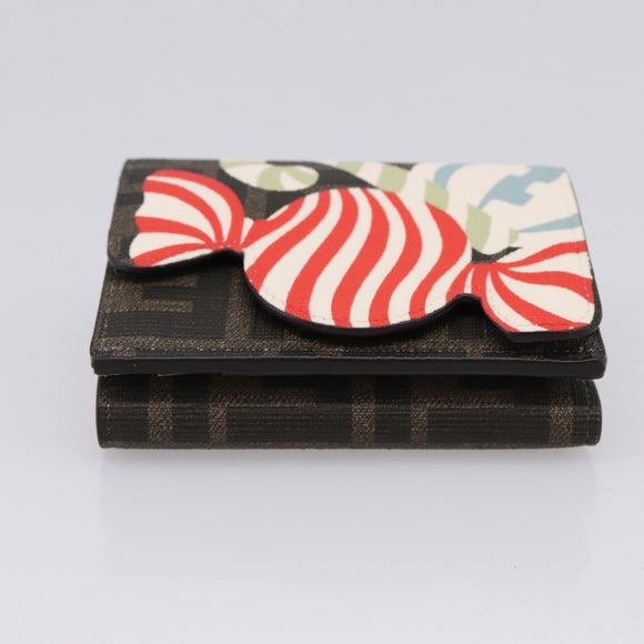 FENDI Zucca Trifold Wallet PVC Brown Red 8M0480 Auth 206672M