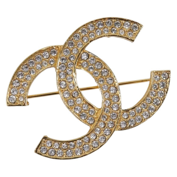 CHANEL Brooch Metal Gold CC Auth 206674V