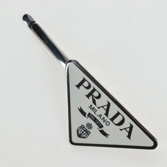 PRADA Hairpins 2 Sets Hair Clip Metal Silver Blue Auth 206677M