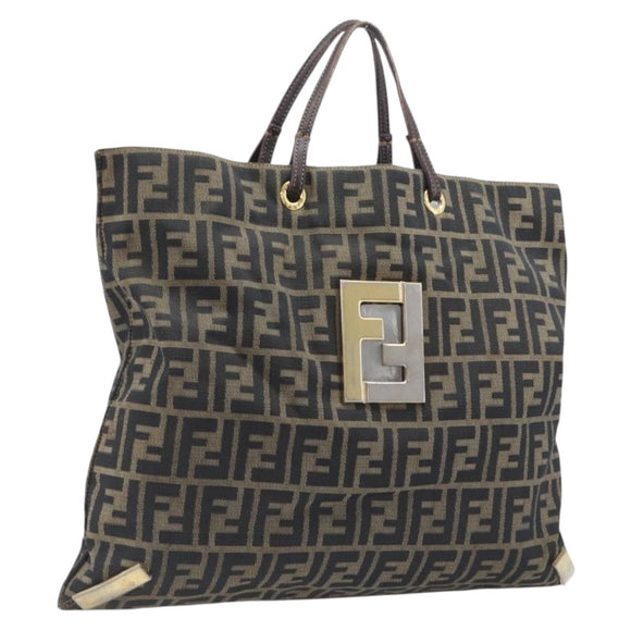 FENDI Zucca Canvas Tote Bag Brown Gold Tone Auth 206681