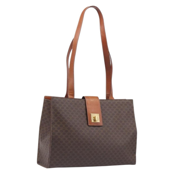 CELINE Macadam Tote Bag PVC Brown Gold Tone Auth 206691