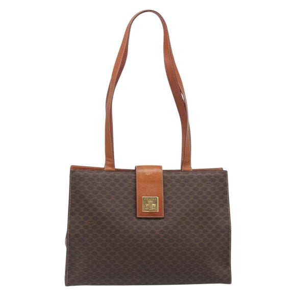 CELINE Macadam Tote Bag PVC Brown Gold Tone Auth 206691