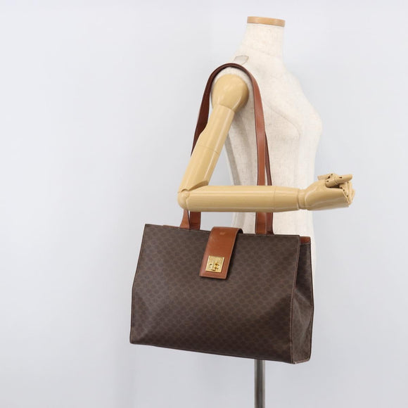 CELINE Macadam Tote Bag PVC Brown Gold Tone Auth 206691